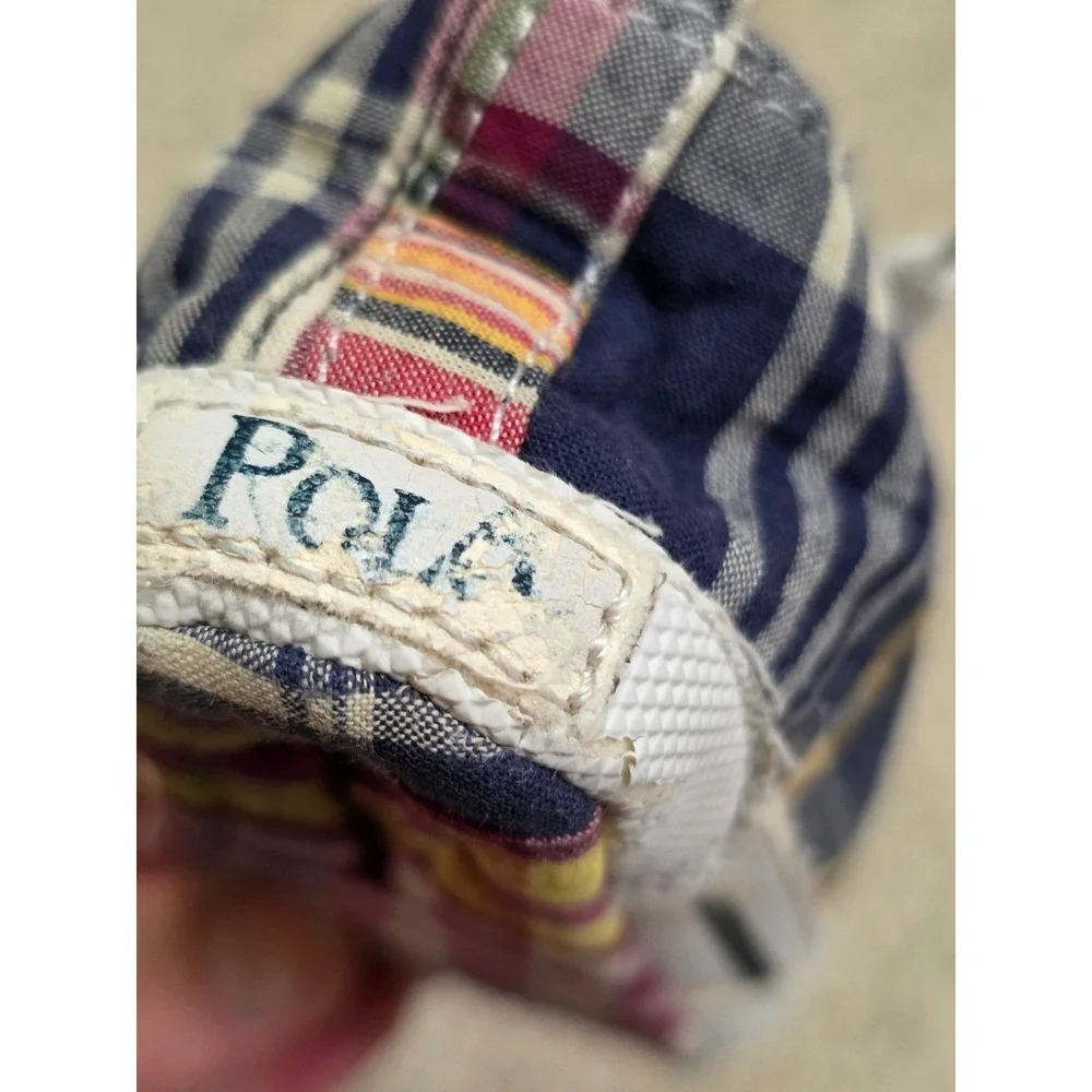 Polo Ralph Lauren Infant Plaid Soft Sole Crib Shoes Multi Color Sneakers Size 2